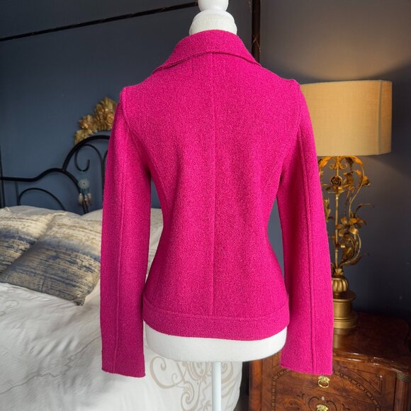 Tahari Fuchsia Dark Pink Motorcycle Bomber Jacket - Picture 4 of 10